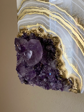 Load image into Gallery viewer, Gold & White Amethyst Geode Painting 8" x 8" x 3"