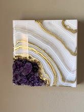 Load image into Gallery viewer, Gold & White Amethyst Geode Painting 8" x 8" x 3"