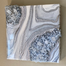 Load image into Gallery viewer, Blue Calcite w/ Brazilian Quartz Points Geode Painting 10" x 10" x 3.75"