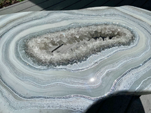 Load image into Gallery viewer, Large Epoxy Geode Coffee Table with Brazilian Quartz Points & Hairpin Legs - 47" x 24" x 18"