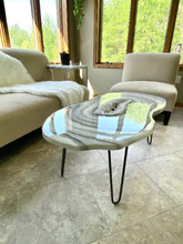 Load image into Gallery viewer, Large Epoxy Geode Coffee Table with Brazilian Quartz Points & Hairpin Legs - 47" x 24" x 18"