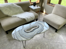 Load image into Gallery viewer, Large Epoxy Geode Coffee Table with Brazilian Quartz Points & Hairpin Legs - 47" x 24" x 18"