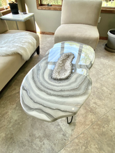 Load image into Gallery viewer, Large Epoxy Geode Coffee Table with Brazilian Quartz Points & Hairpin Legs - 47" x 24" x 18"