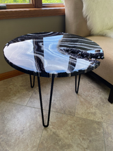 Load image into Gallery viewer, Epoxy Geode End Tables with Smoky Quartz Points & Hairpin Legs - 24" x 24" x 20"