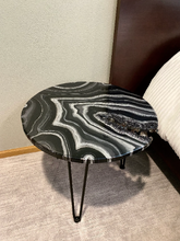 Load image into Gallery viewer, Epoxy Geode End Tables with Smoky Quartz Points & Hairpin Legs - 24" x 24" x 20"