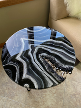 Load image into Gallery viewer, Epoxy Geode End Tables with Smoky Quartz Points & Hairpin Legs - 24" x 24" x 20"