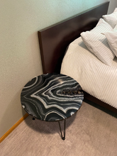 Load image into Gallery viewer, Epoxy Geode End Tables with Smoky Quartz Points & Hairpin Legs - 24" x 24" x 20"