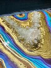 Load image into Gallery viewer, Large 3D Geode Diptych - Epoxy, Quartz & Gold Leaf on Birch Panel 36" x 36" x 3"