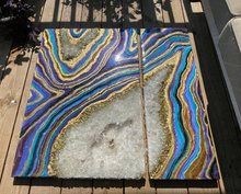 Load image into Gallery viewer, Large 3D Geode Diptych - Epoxy, Quartz & Gold Leaf on Birch Panel 36" x 36" x 3"