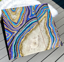 Load image into Gallery viewer, Large 3D Geode Diptych - Epoxy, Quartz & Gold Leaf on Birch Panel 36" x 36" x 3"