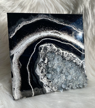Load image into Gallery viewer, Black & Silver w/ Blue Celestite Crystals 8" x 8" x 2.75"