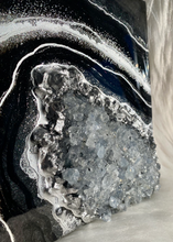 Load image into Gallery viewer, Black & Silver w/ Blue Celestite Crystals 8" x 8" x 2.75"