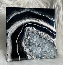 Load image into Gallery viewer, Black & Silver w/ Blue Celestite Crystals 8" x 8" x 2.75"