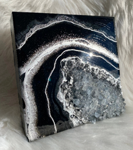 Load image into Gallery viewer, Black & Silver w/ Blue Celestite Crystals 8" x 8" x 2.75"