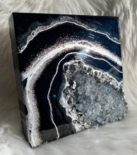 Load image into Gallery viewer, Black & Silver w/ Blue Celestite Crystals 8" x 8" x 2.75"