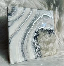 Load image into Gallery viewer, Silver & White Geode Wall Art w/ Brazilian Quartz Points 8" x 8" x 2.75"