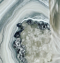 Load image into Gallery viewer, Silver & White Geode Wall Art w/ Brazilian Quartz Points 8" x 8" x 2.75"