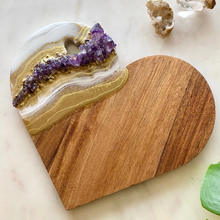 Load image into Gallery viewer, Gold & White Heart Shaped Acacia Charcuterie Board - Amethyst