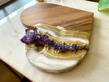 Load image into Gallery viewer, Gold & White Heart Shaped Acacia Charcuterie Board - Amethyst