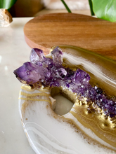 Load image into Gallery viewer, Gold & White Heart Shaped Acacia Charcuterie Board - Amethyst