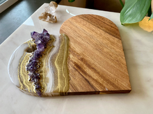 Load image into Gallery viewer, Gold & White Heart Shaped Acacia Charcuterie Board - Amethyst