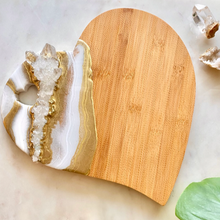 Load image into Gallery viewer, Gold & White Heart Shaped Bamboo Charcuterie Board - Clear Quartz