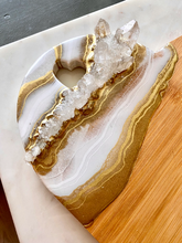 Load image into Gallery viewer, Gold & White Heart Shaped Bamboo Charcuterie Board - Clear Quartz