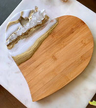 Load image into Gallery viewer, Gold & White Heart Shaped Bamboo Charcuterie Board - Clear Quartz