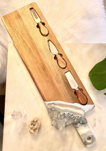 Load image into Gallery viewer, Silver & White Charcuterie Board w/ Celestite & Clear Quartz Crystals - 22" x 6" x 1.75"