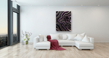 Load image into Gallery viewer, Large Black, Silver, & Plum Geode Wall Art w/ Amethyst & Smoky Quartz Points - 30' x 40" x 3"