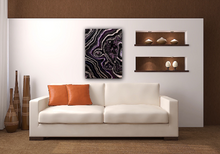 Load image into Gallery viewer, Large Black, Silver, & Plum Geode Wall Art w/ Amethyst & Smoky Quartz Points - 30' x 40" x 3"