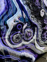 Load image into Gallery viewer, Large Black, Silver, & Plum Geode Wall Art w/ Amethyst & Smoky Quartz Points - 30' x 40" x 3"