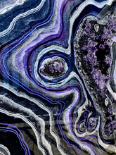 Load image into Gallery viewer, Large Black, Silver, & Plum Geode Wall Art w/ Amethyst & Smoky Quartz Points - 30' x 40" x 3"