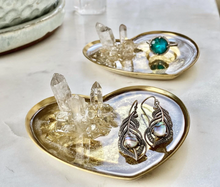 Load image into Gallery viewer, Heart Shaped Geode Inspired Ring Dish w/ clear Quartz - Gold - 3.4" x 3.6" x 1.25"