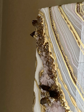 Load image into Gallery viewer, Lavender Rose Quartz w/ Smoky Quartz Points Geode Painting 12" x 12" x 3.75"