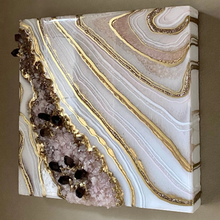 Load image into Gallery viewer, Lavender Rose Quartz w/ Smoky Quartz Points Geode Painting 12" x 12" x 3.75"