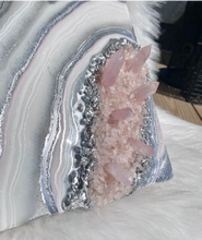Load image into Gallery viewer, Silver &amp; White Geode Wall Art w/ Rose Quartz Points - 12&quot; x 12&quot; x 3.75&quot;
