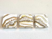 Load image into Gallery viewer, Gold &amp; White Mini Geode Trio w/ Brazilian Quartz Points (3) 6&quot; x 6&quot; x 3&quot;
