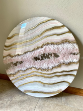 Load image into Gallery viewer, Large Gold &amp; White Geode Panel w/ Rose &amp; Clear Quartz Points - 30&quot; x 30&quot; Round
