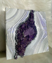 Load image into Gallery viewer, Silver, White, &amp; Lavender Geode Wall Art Brazilian Amethyst Crystals - 10&quot; x 10&quot; x 4&quot;
