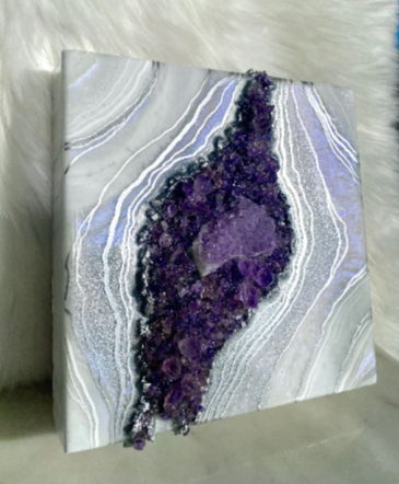 Silver, White, & Lavender Geode Wall Art Brazilian Amethyst Crystals - 10