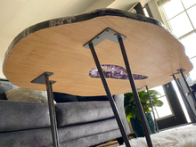 Load image into Gallery viewer, Large Epoxy Geode Coffee Table with Brazilian Amethyst Points &amp; Hairpin Legs - 47&quot; x 24&quot; x 18.5&quot;
