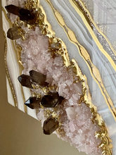 Load image into Gallery viewer, Custom Order for Alexa - Rose Quartz w/ Smoky Quartz Points Geode Painting 10&quot; x 10&quot; x 3&quot;
