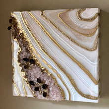 Load image into Gallery viewer, Custom Order for Alexa - Rose Quartz w/ Smoky Quartz Points Geode Painting 10&quot; x 10&quot; x 3&quot;
