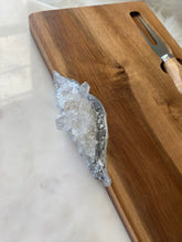 Load image into Gallery viewer, Silver &amp; White Charcuterie Board w/ Clear Quartz Crystals - 22&quot; x 6&quot; x 1.75&quot;

