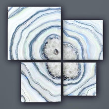 Load image into Gallery viewer, Large Silver &amp; White Multi-panel Geode Wall Art w/ Clear Quartz Points - 28&quot; x 28&quot; x 4&quot;
