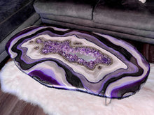 Load image into Gallery viewer, Large Epoxy Geode Coffee Table with Brazilian Amethyst Points &amp; Hairpin Legs - 47&quot; x 24&quot; x 18.5&quot;
