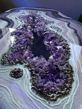 Load image into Gallery viewer, Large Epoxy Geode Coffee Table with Brazilian Amethyst Points &amp; Hairpin Legs - 47&quot; x 24&quot; x 18.5&quot;
