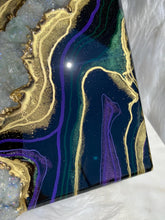 Load image into Gallery viewer, Purple, Green, &amp; Gold w/ Green Calcite Crystals 12&quot; x 12&quot; x 3&quot;
