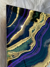 Load image into Gallery viewer, Purple, Green, &amp; Gold w/ Green Calcite Crystals 12&quot; x 12&quot; x 3&quot;
